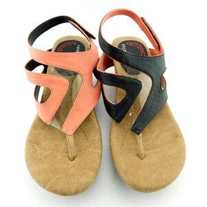Modzori Reversible Coral Peach & Black Floating Thong Wedge Sling Sandals 7